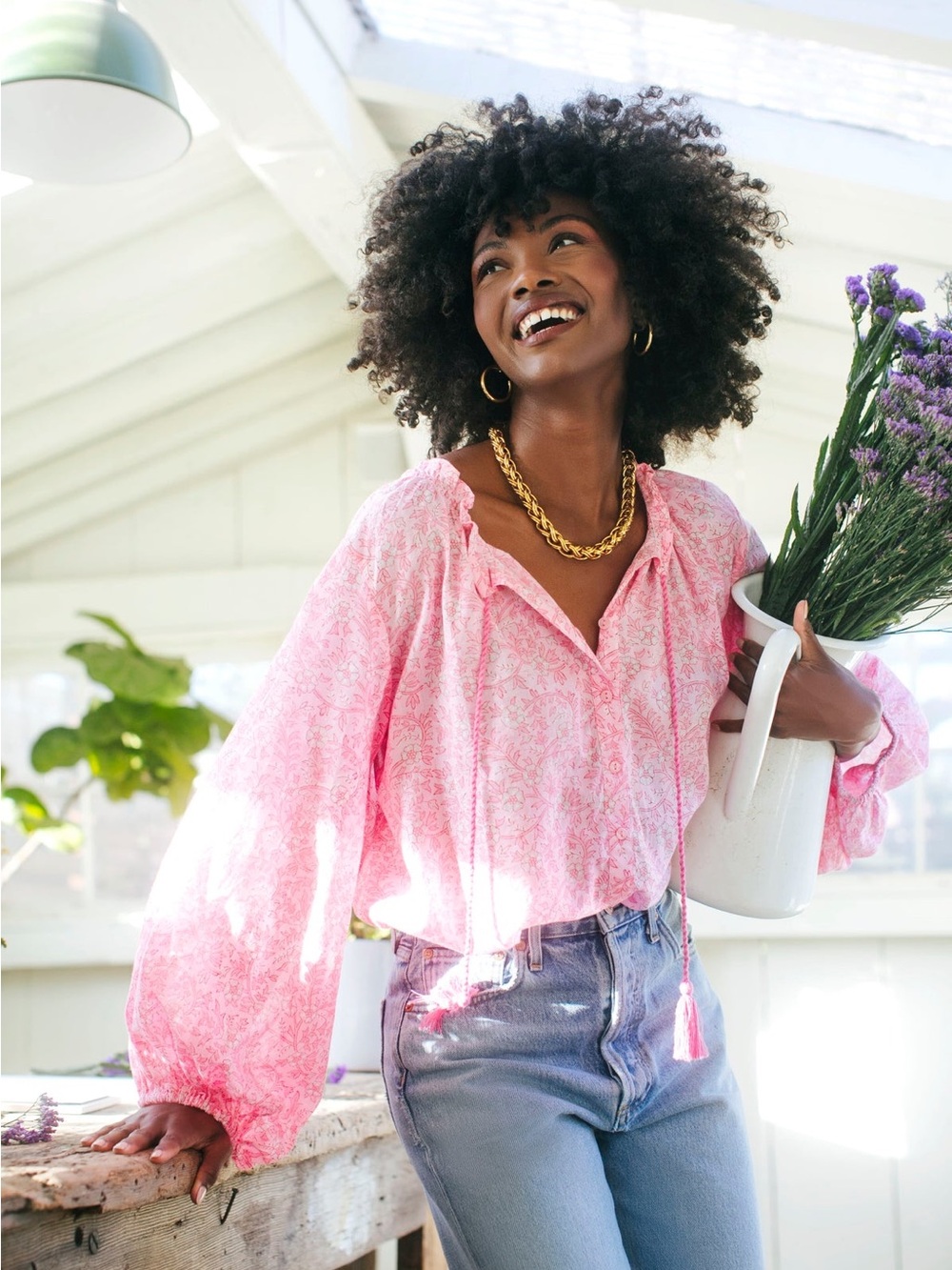 Emerson Fry India Collection Crocus Bardot Top Pink Floral Small